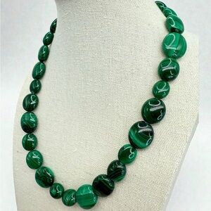 Carolyn Pollack Relios Sterling Silver Green Malachite Chunky Necklace Signed 18